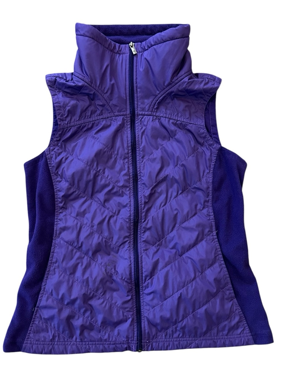 COLUMBIA purple nylon puffer vest with fleece sides size Large